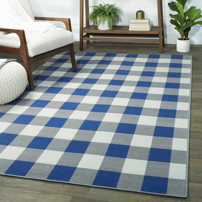 Gracie Oaks Clavene Gingham Blue/White Area Rug Wayfair.ca